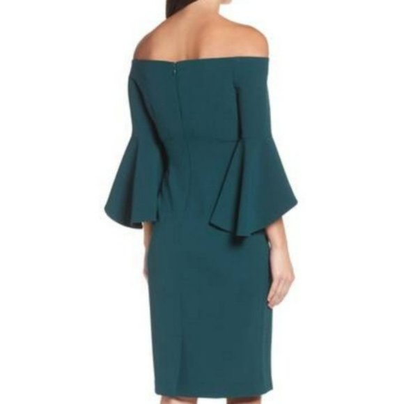 Chelsea28 | Off the Shoulder Dress with Bell Sleeves | Emerald | Size 6 - Picture 5 of 7